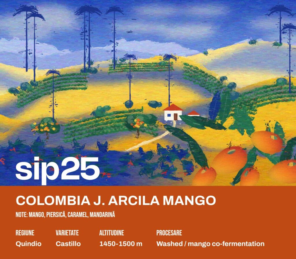 Eticheta sip25 pentru Colombia J. Arcila Mango — note: Mango, piersică, caramel, mandarină