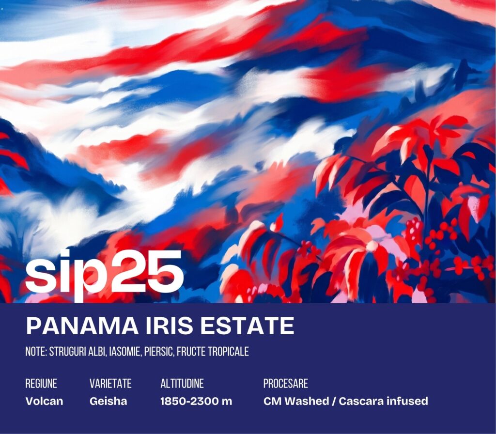 Eticheta sip25 pentru Panama Iris Estate — note: Struguri albi, iasomie, piersică, fructe tropicale